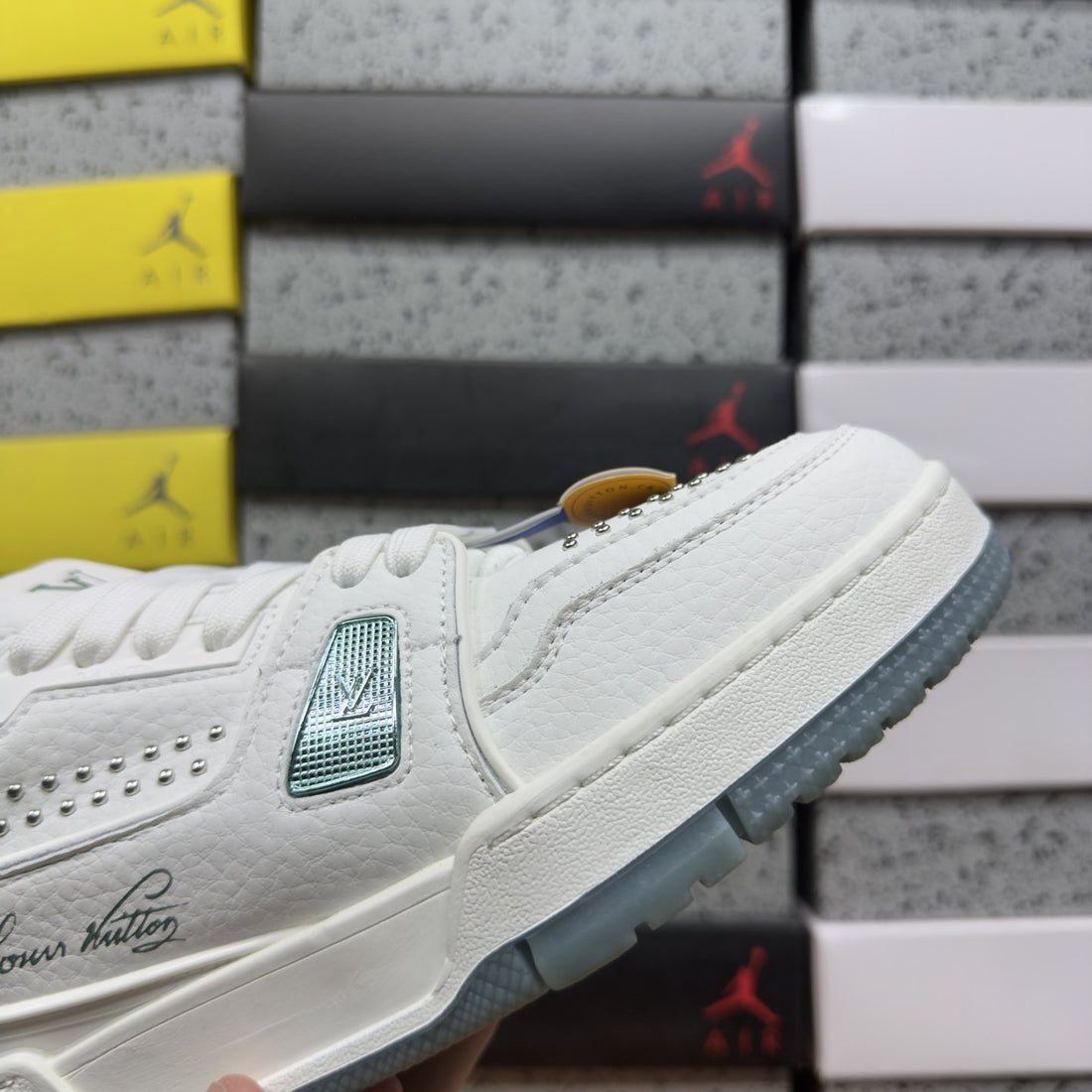 LV Trainer White Green Perforated