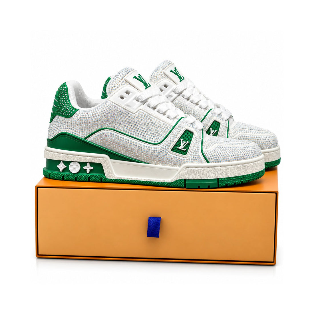 LV Trainer White Green Strass