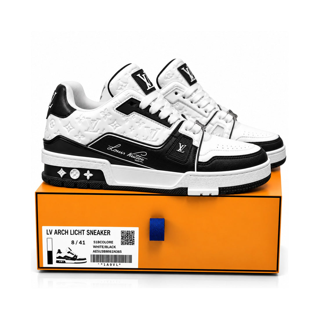 LV Trainer White Black Embossed