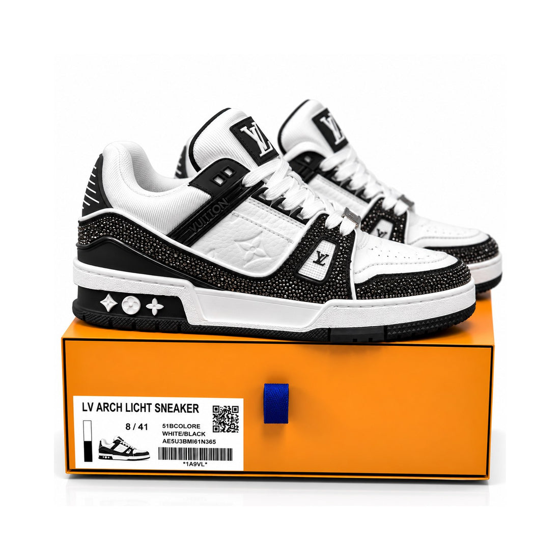 LV Trainer White Black Strass