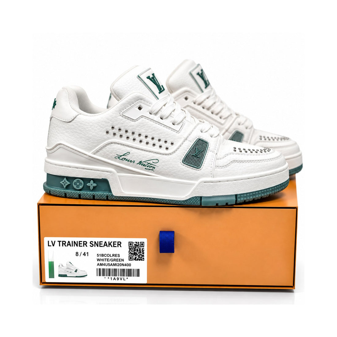 LV Trainer White Green Perforated
