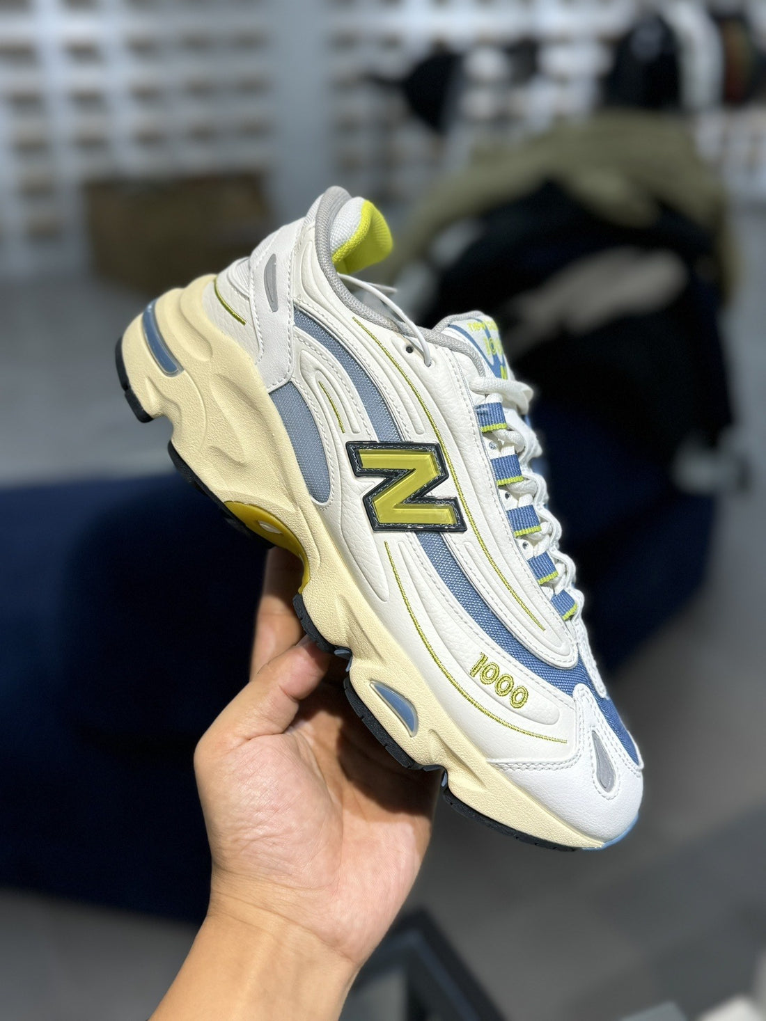 NB 1000 White Navy Yellow