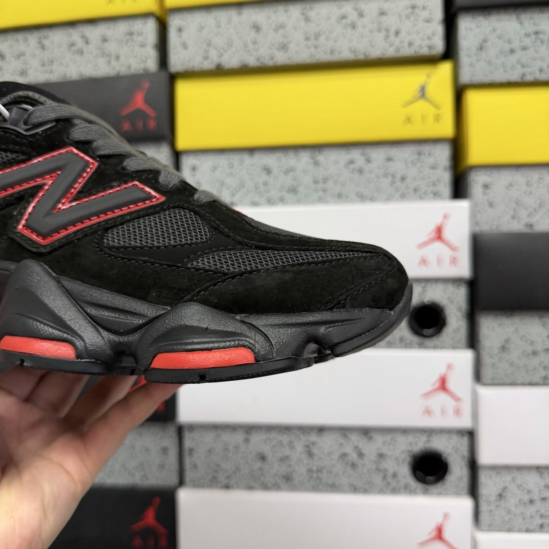 NB 9060 Black Red Suede