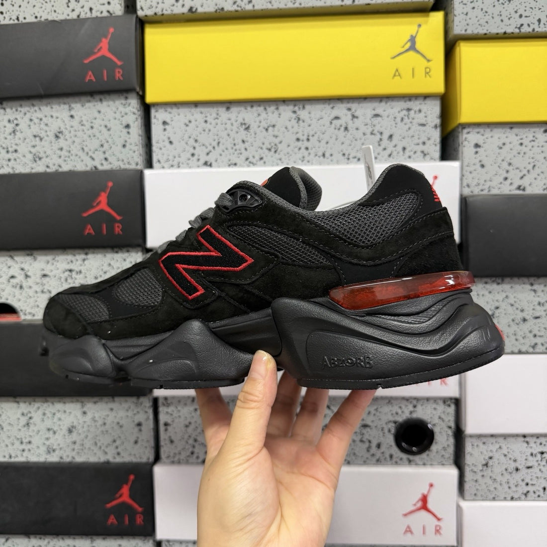 NB 9060 Black Red Suede