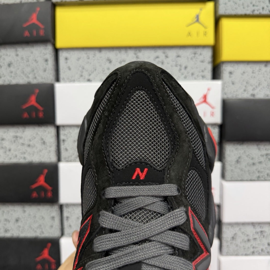 NB 9060 Black Red Suede