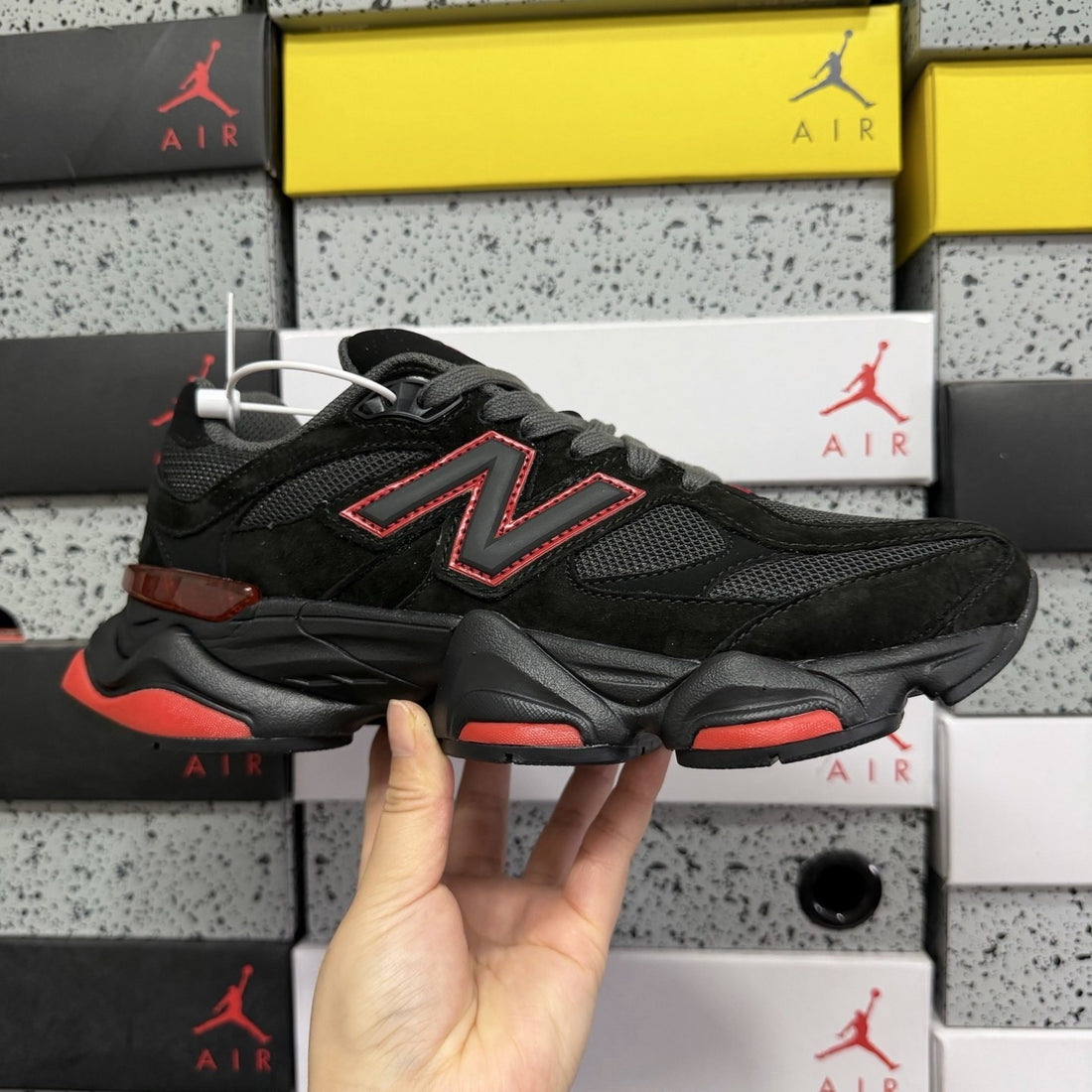 NB 9060 Black Red Suede