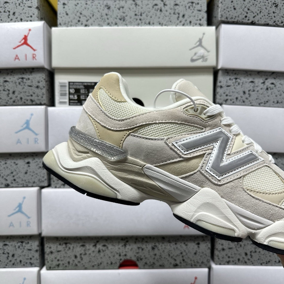 NB 9060 Cream Grey Suede