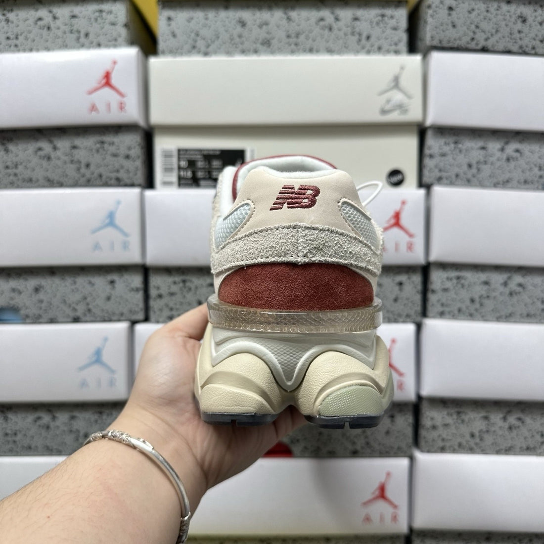 NB 9060 Cream Red Suede