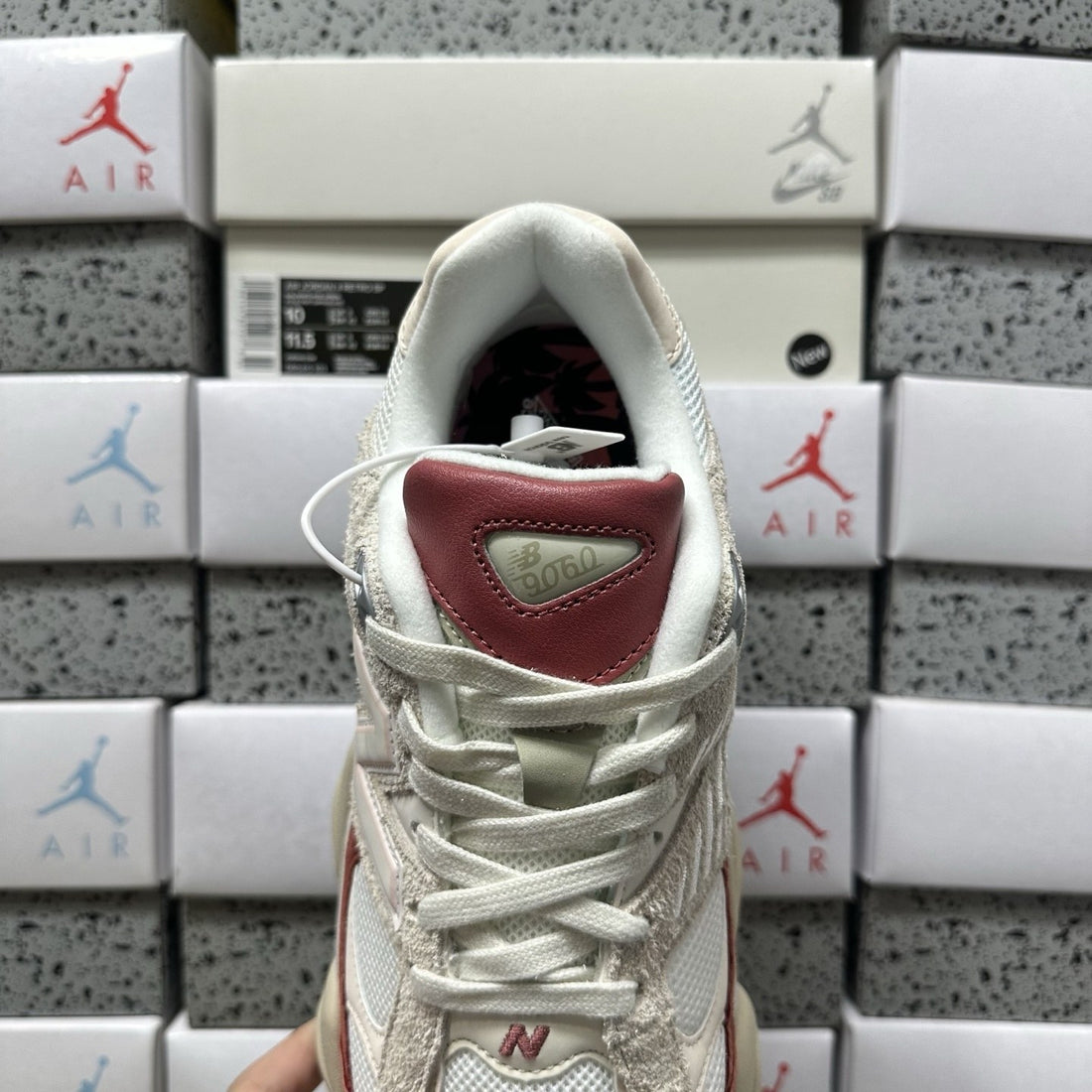 NB 9060 Cream Red Suede
