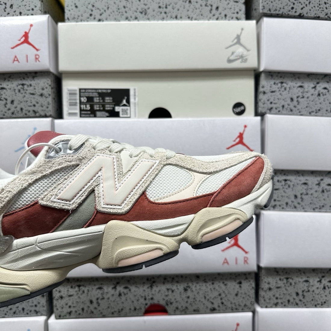NB 9060 Cream Red Suede