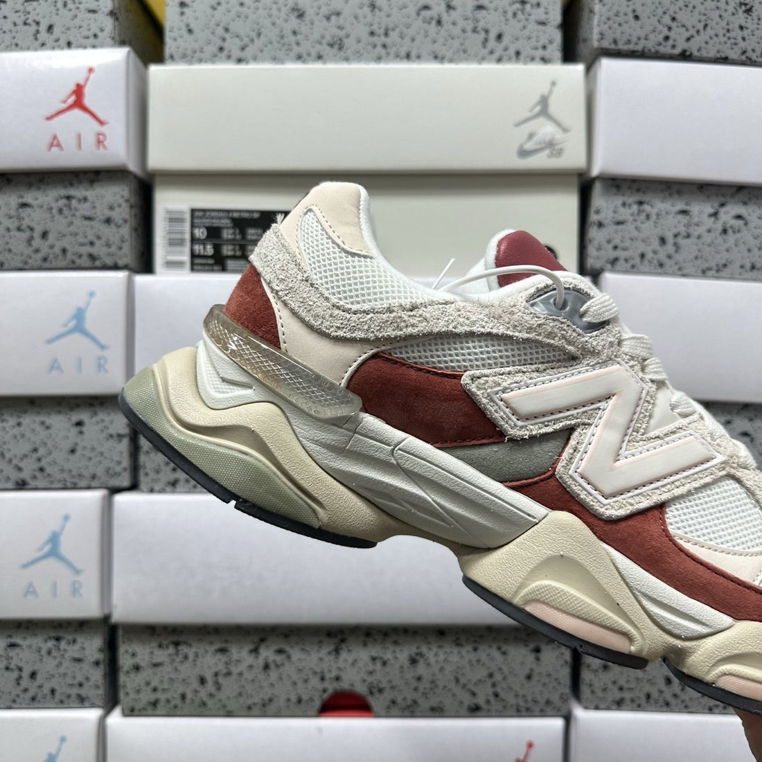 NB 9060 Cream Red Suede