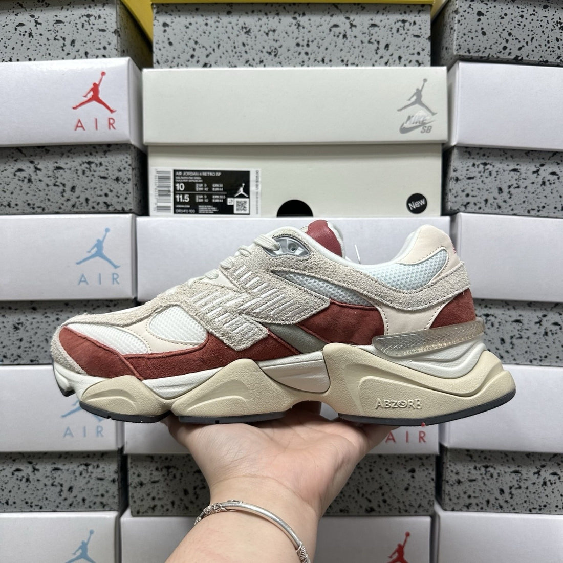 NB 9060 Cream Red Suede