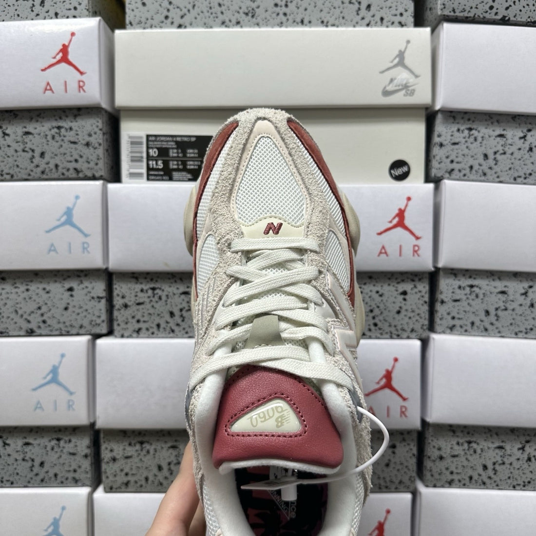 NB 9060 Cream Red Suede