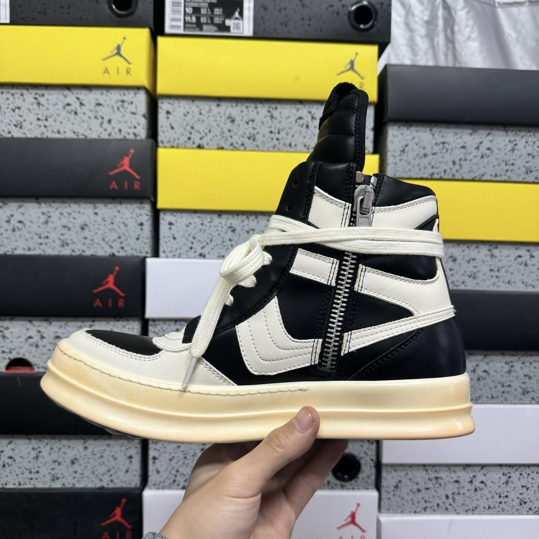 Rick Owens Geobasket Black White Big Lace