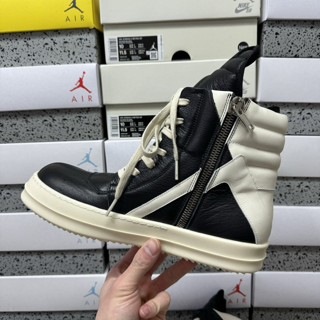 Rick Owens Geobasket Black White Zip