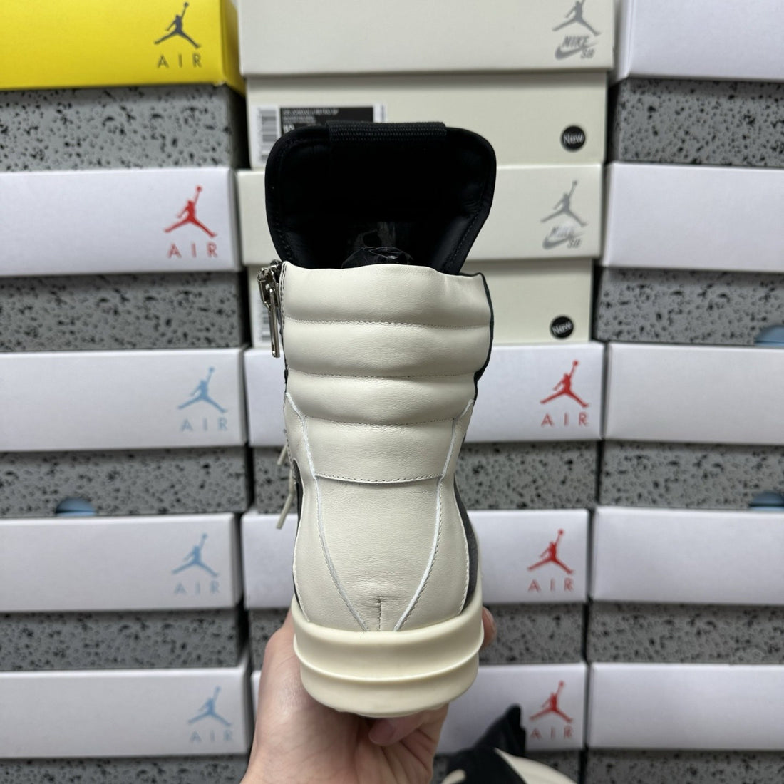 Rick Owens Geobasket Black White Zip