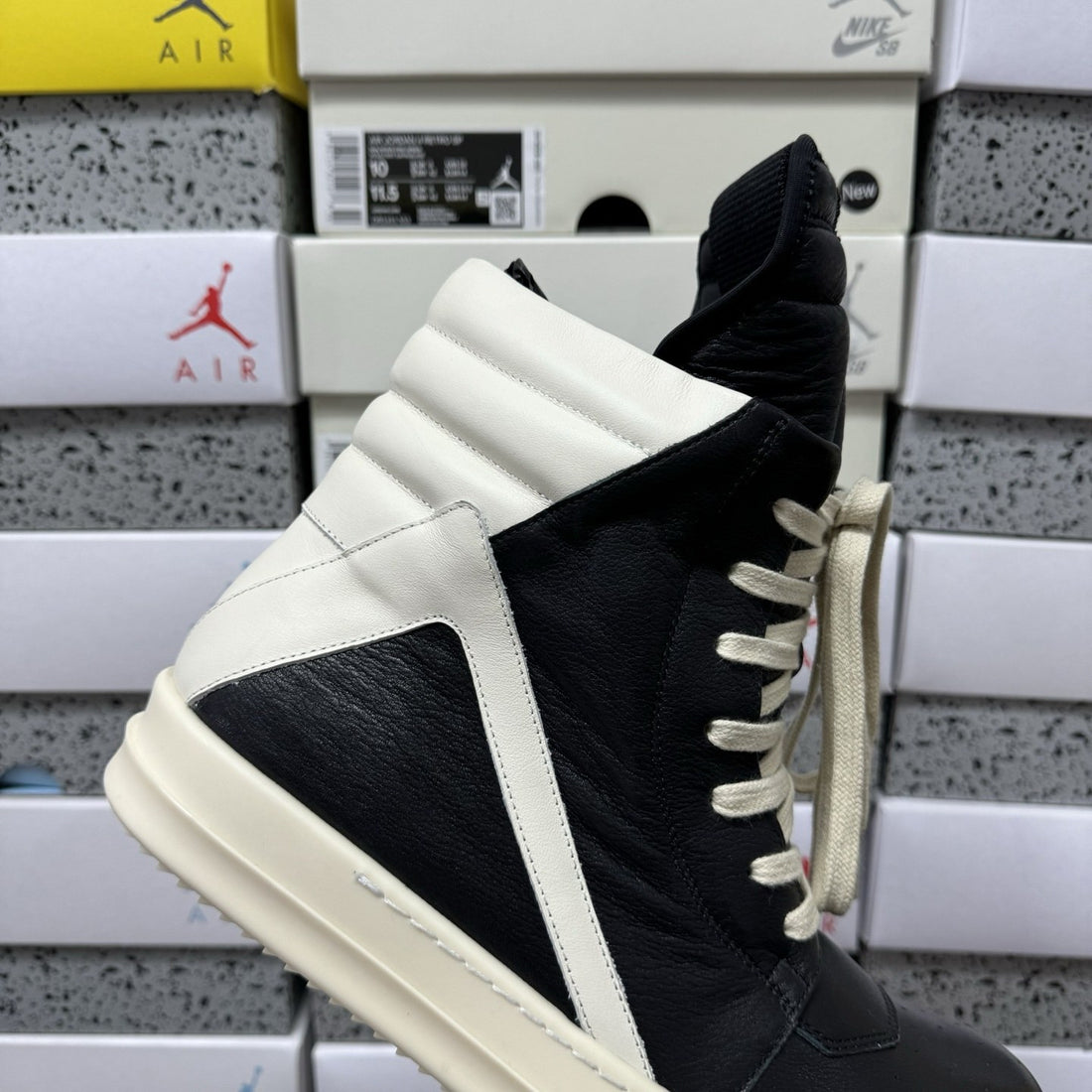 Rick Owens Geobasket Black White Zip