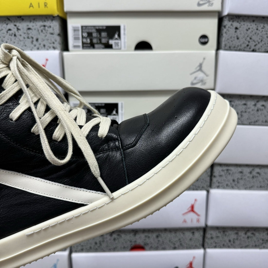 Rick Owens Geobasket Black White Zip