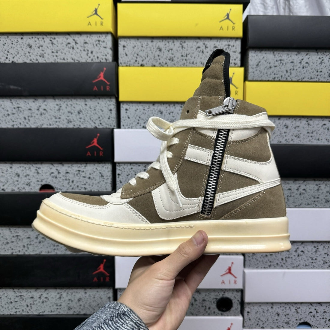 Rick Owens Geobasket Brown White