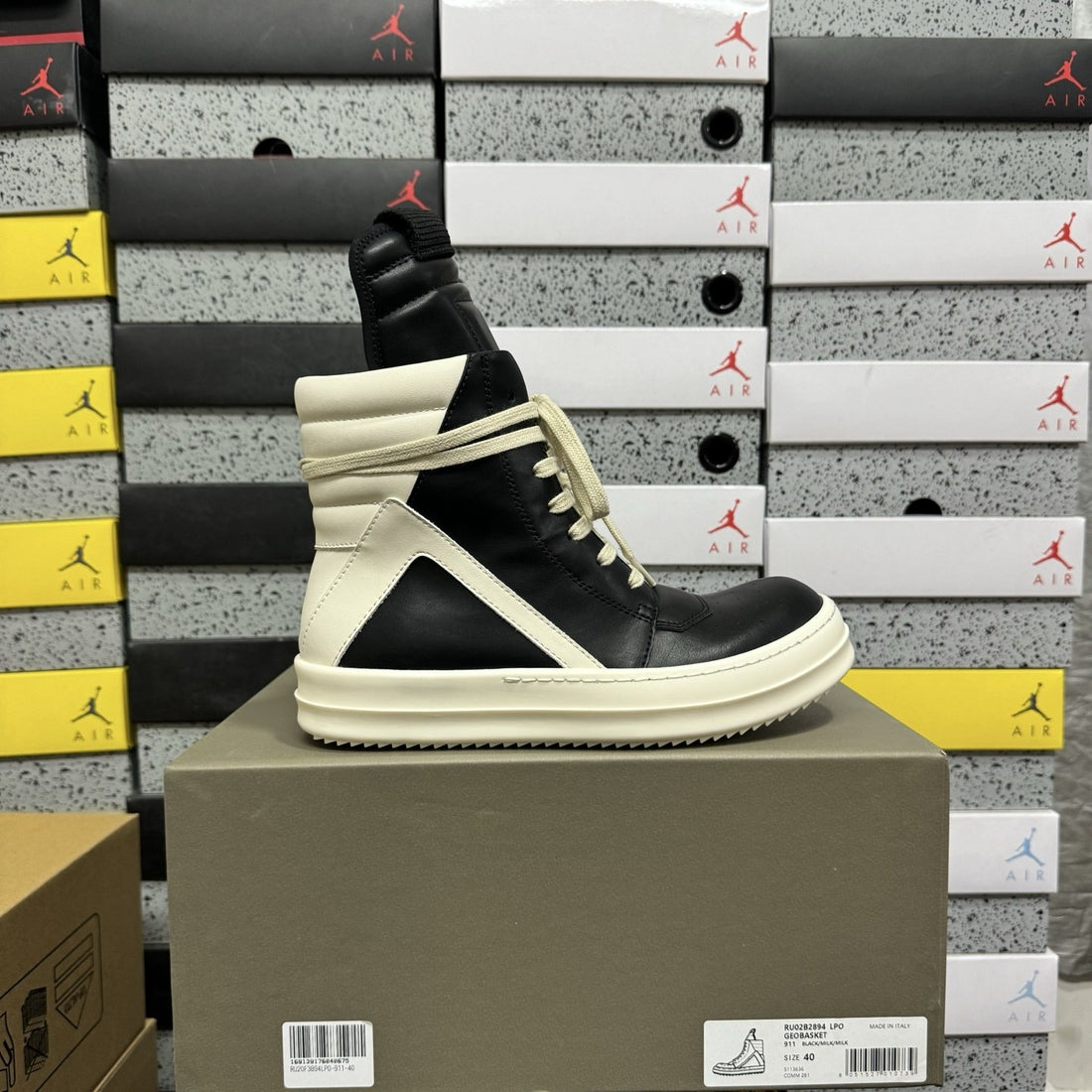 Rick Owens Geobasket High Black White