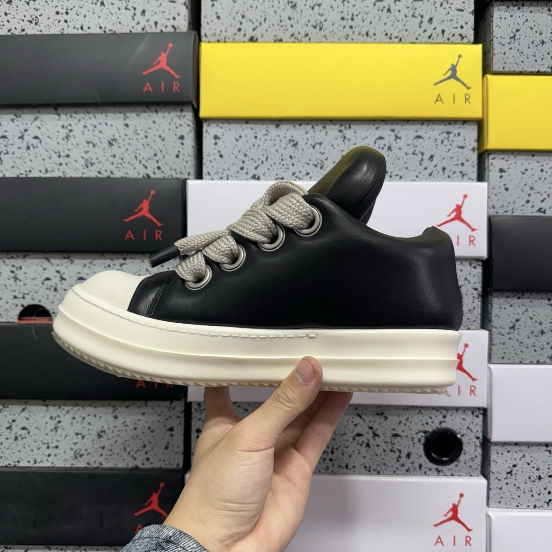 Rick Owens Jumbo Lace Low Black Leather
