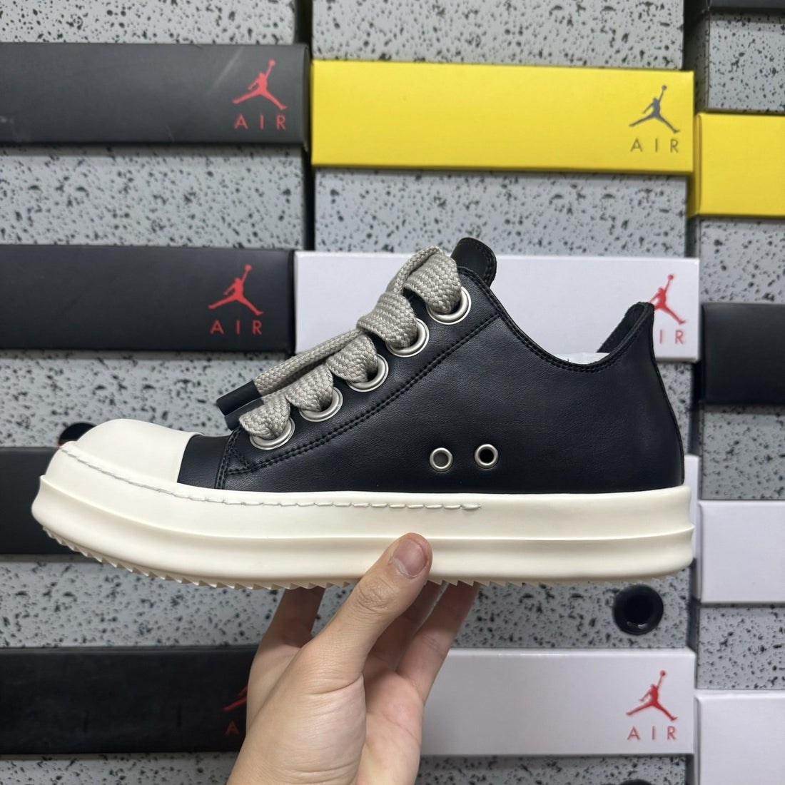 Rick Owens Jumbo Lace Low Black Suede Toe