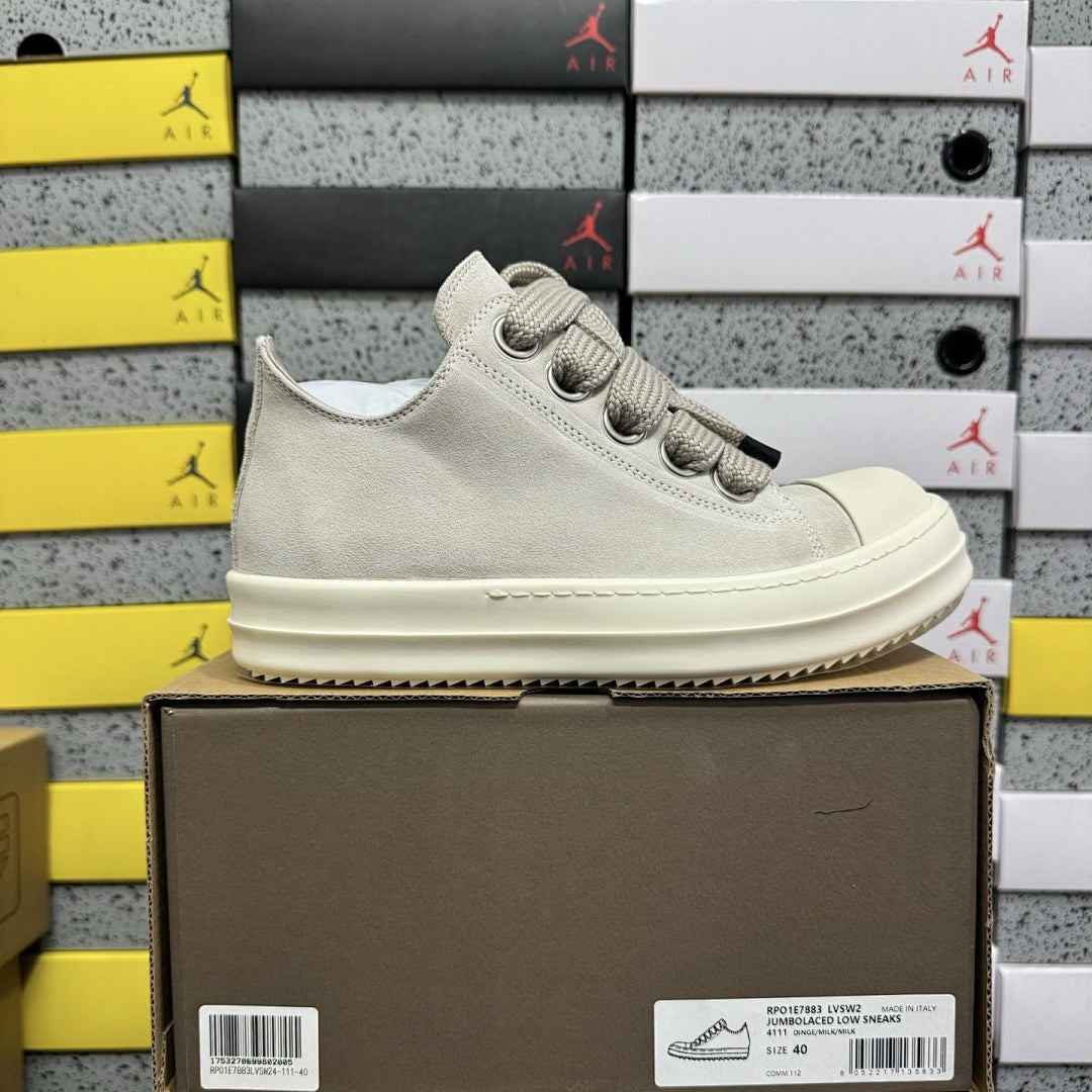 Rick Owens Jumbo Lace Low Pearl Suede