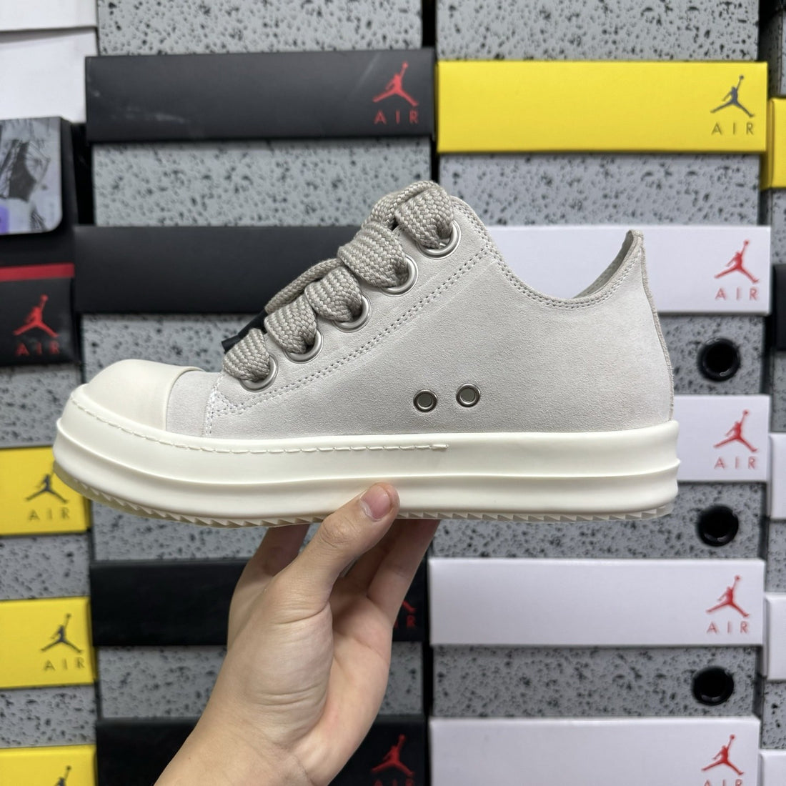 Rick Owens Jumbo Lace Low Pearl Suede