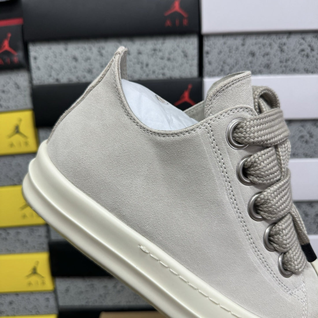 Rick Owens Jumbo Lace Low Pearl Suede