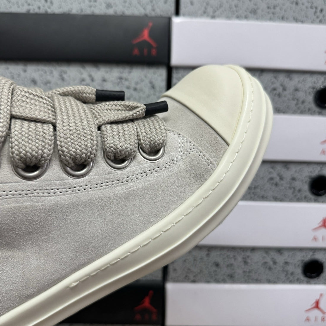 Rick Owens Jumbo Lace Low Pearl Suede