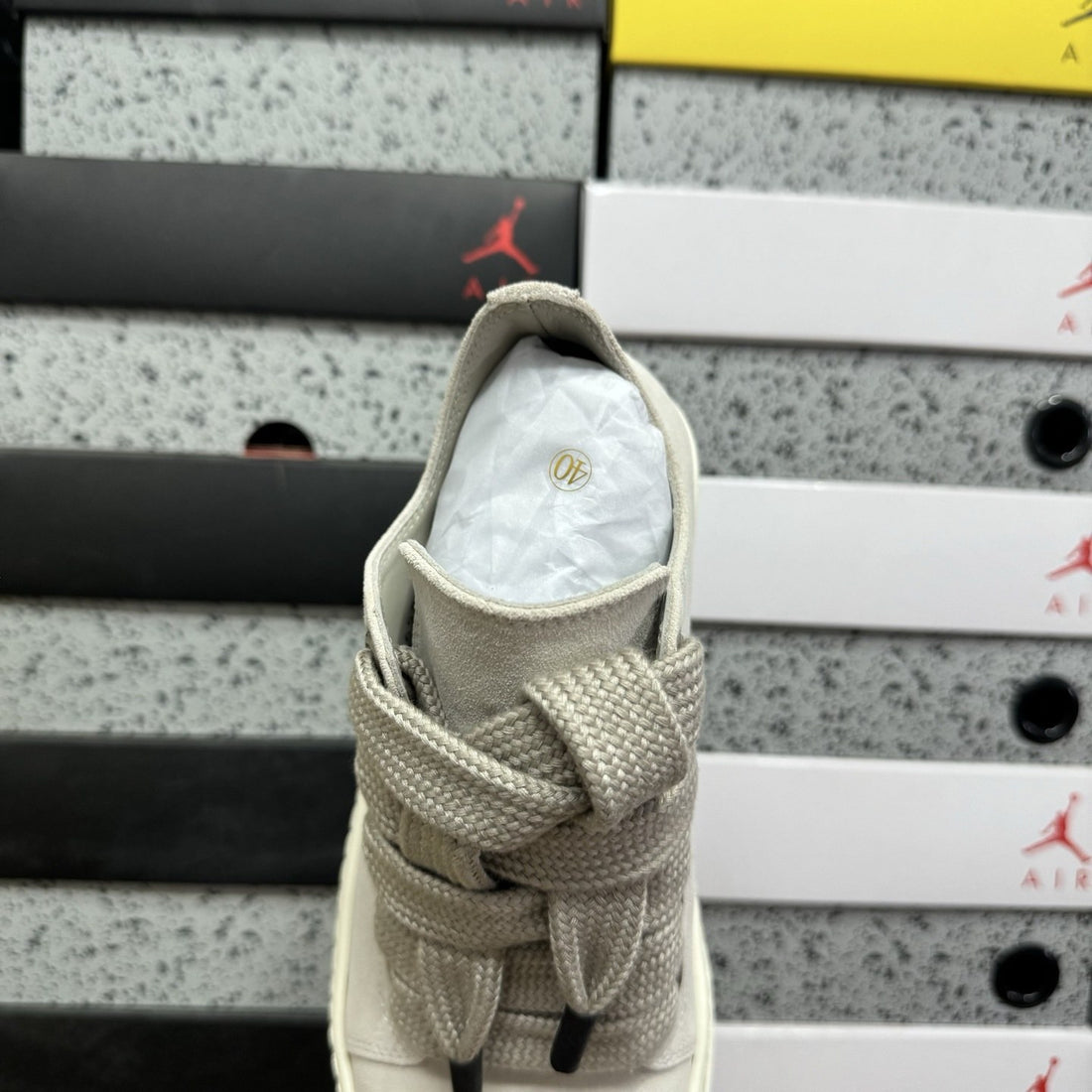 Rick Owens Jumbo Lace Low Pearl Suede