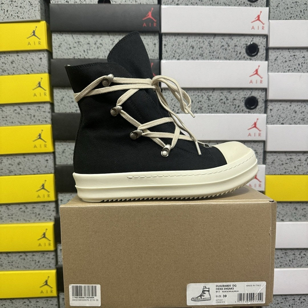 Rick Owens Megalace High Black Canvas
