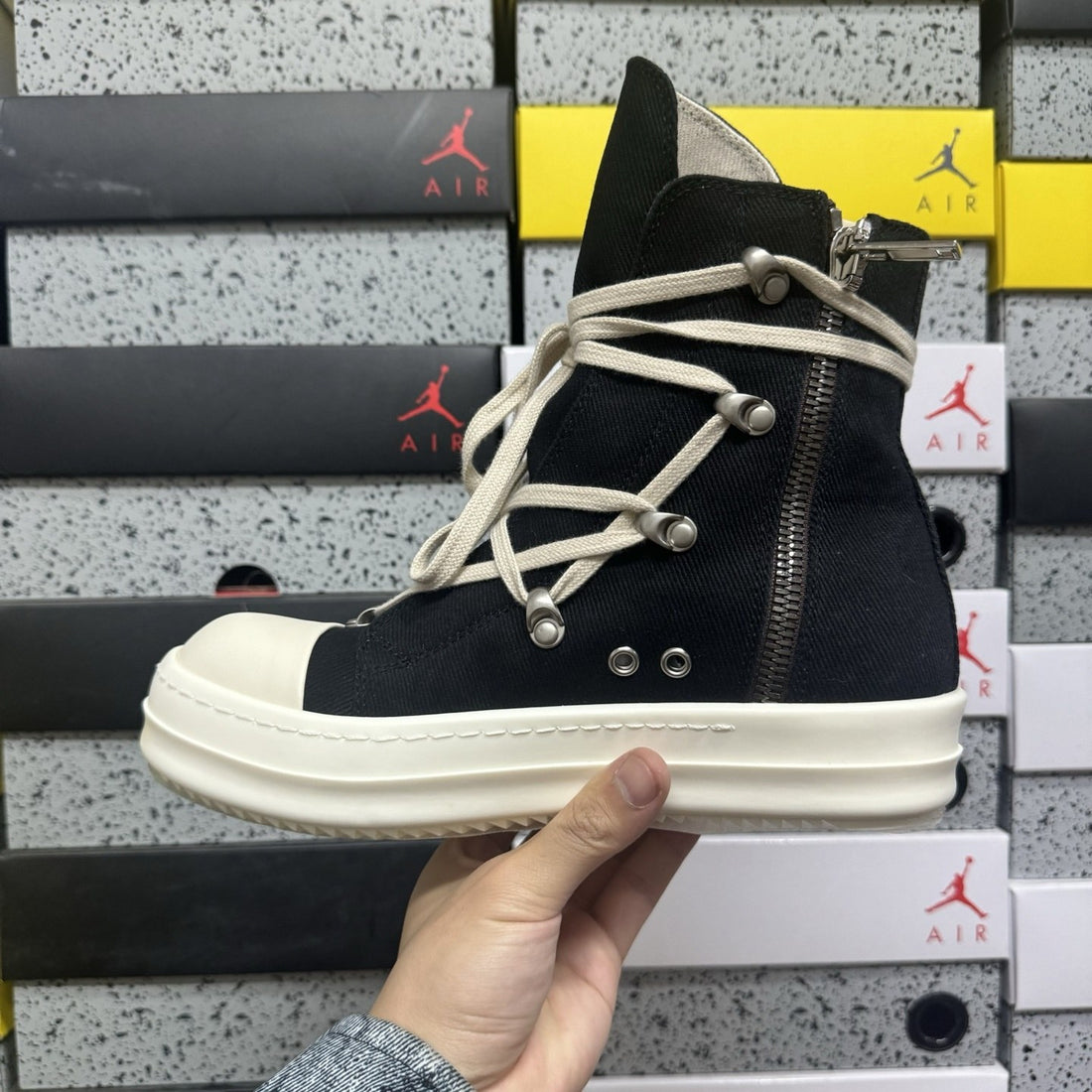 Rick Owens Megalace High Black Canvas
