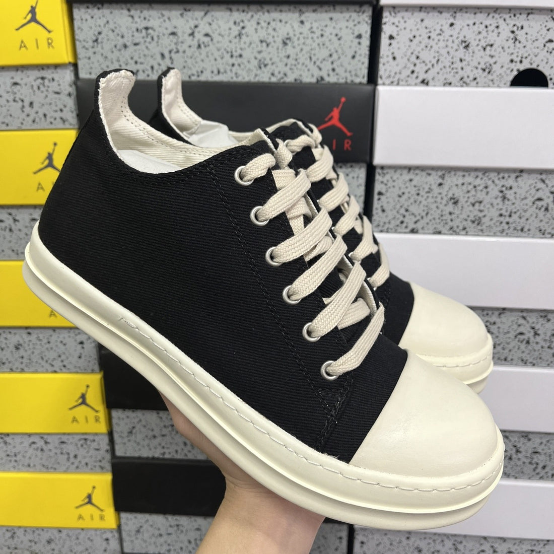 Rick Owens Ramones Low Black Canvas Plain