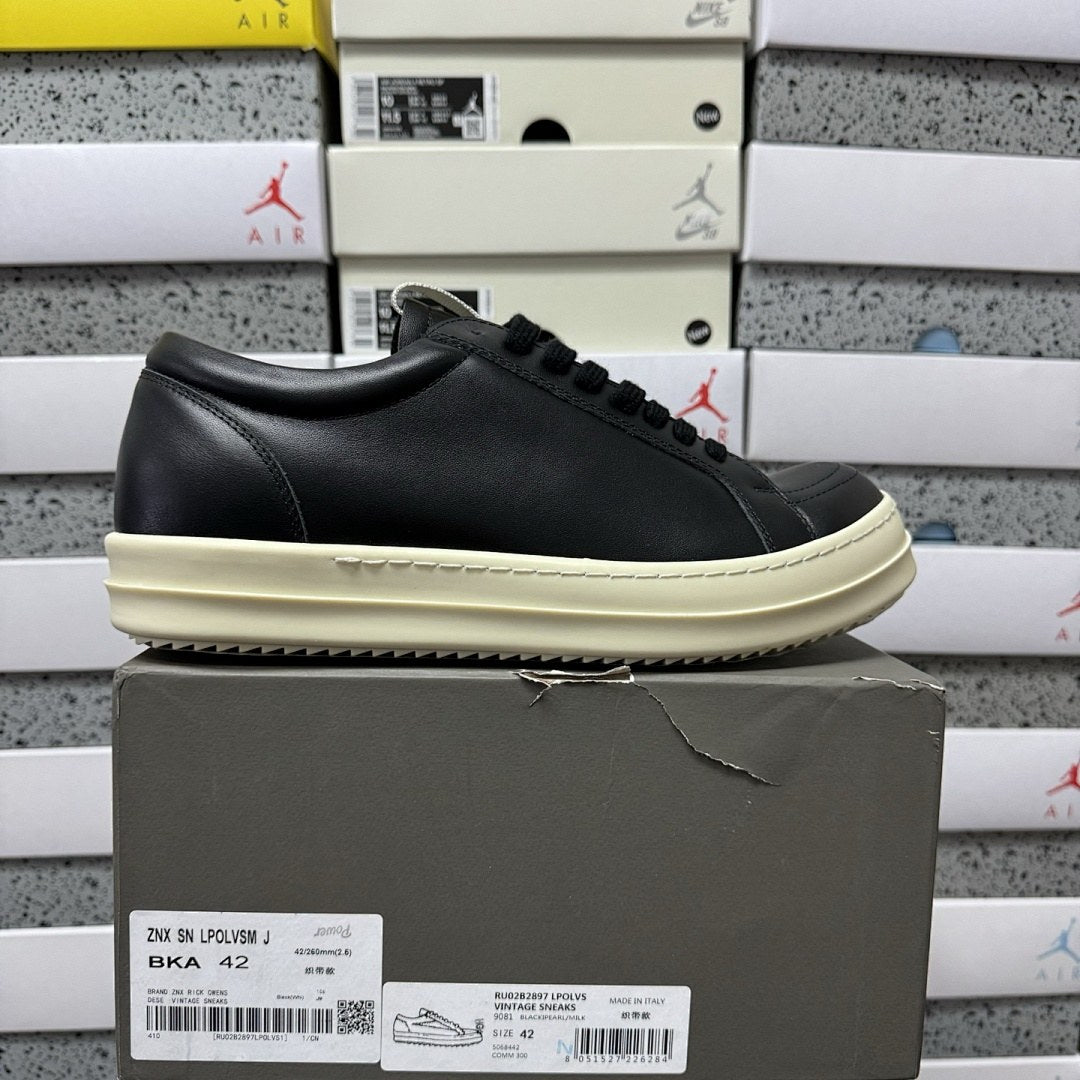 Rick Owens Ramones Low Black Leather Plain