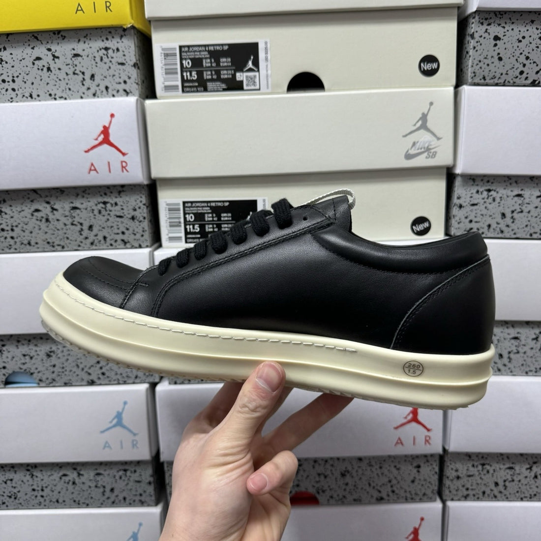 Rick Owens Ramones Low Black Leather Plain