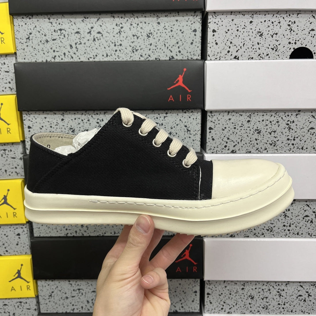 Rick Owens Ramones Low Black Suede Canvas