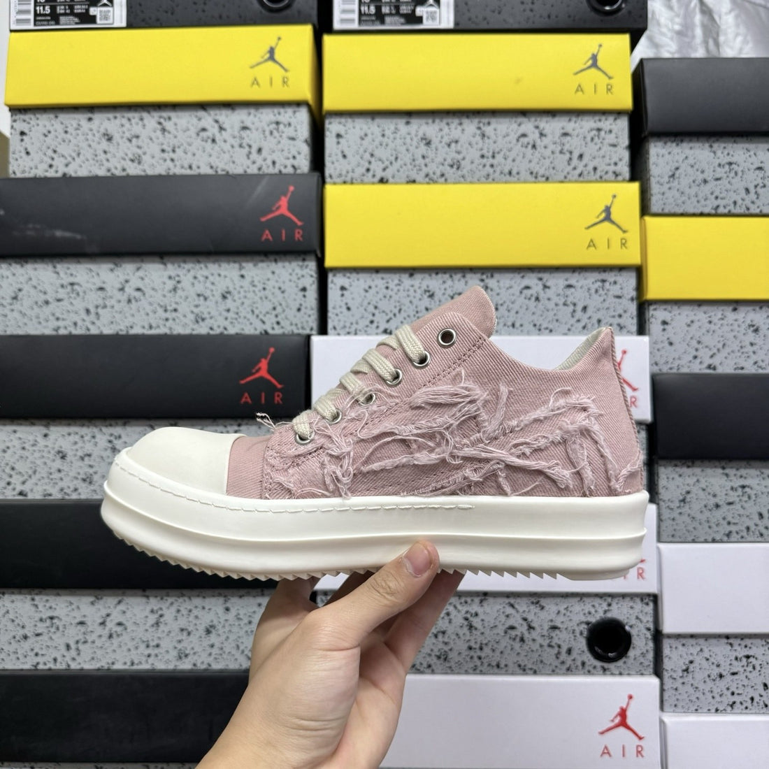 Rick Owens Ramones Low Distressed Pink