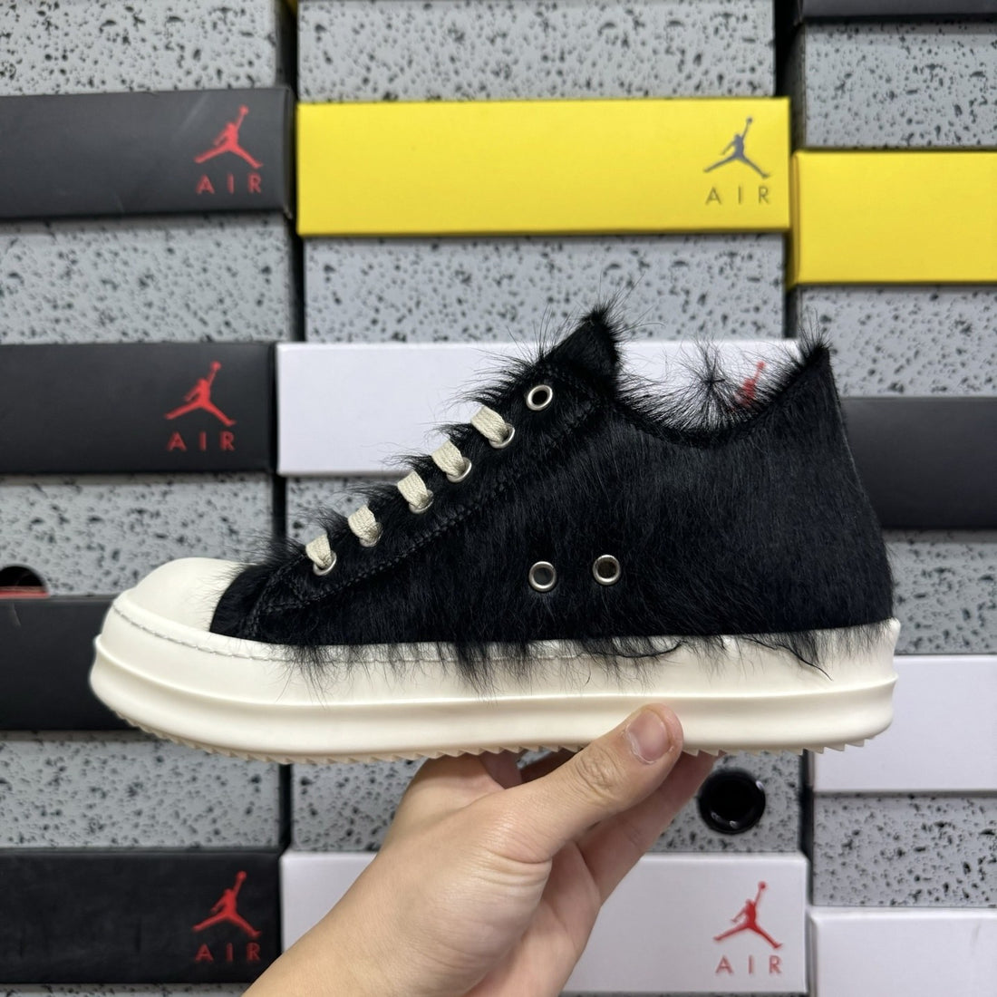 Rick Owens Ramones Low Pony Hair Black