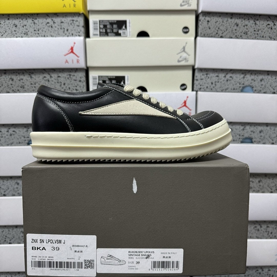 Rick Owens Vintage Low Black Leather Stitch