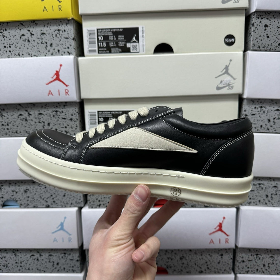Rick Owens Vintage Low Black Leather Stitch